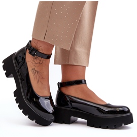 WS1 Ženske lakirane cipele s niskom petom i kopčom, crne Owena crna