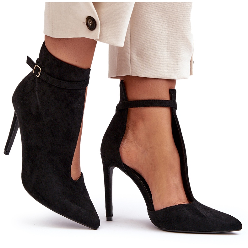 WS1 Ženske gležnjače od brušene kože na visoku petu, crne Amalundi crno