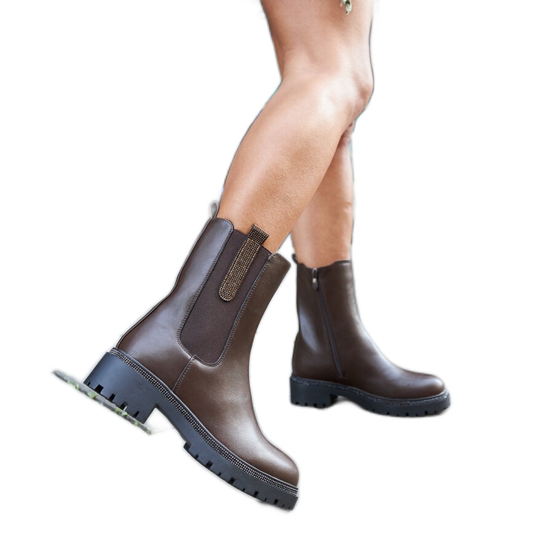 Smeđe visoke čizme ukrašene Vicco kamenčićima smeđa