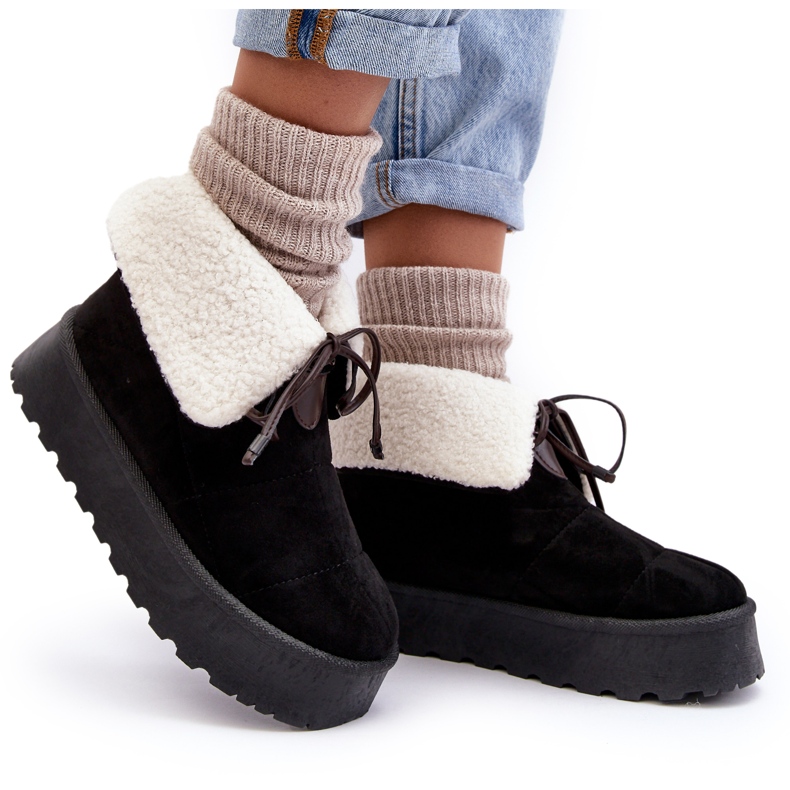 Čizme za snijeg s platformom i bundom od ovčje kože, crna olimuka crno