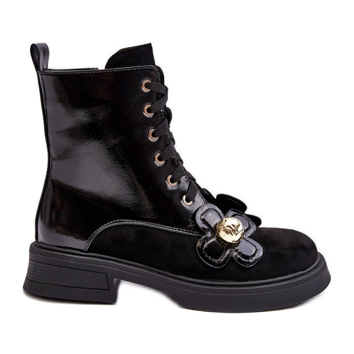 S.Barski Modne ženske gležnjače s patentnim zatvaračem i ukrasima D&amp;A MR870-76 crne crno