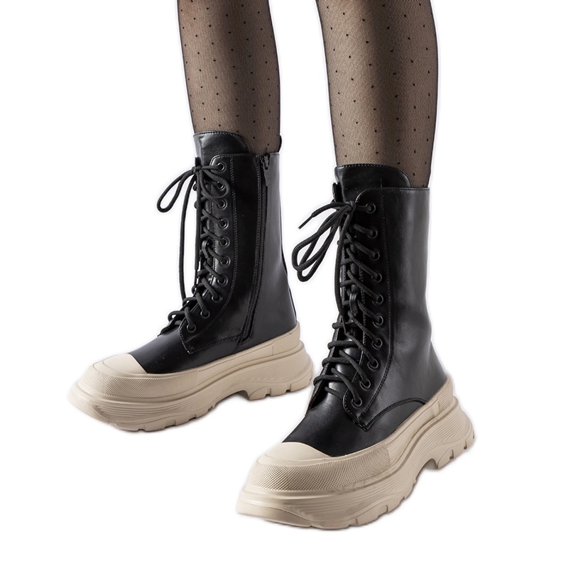 Crne radničke cipele s debelim đonom Crosia bež boje crno