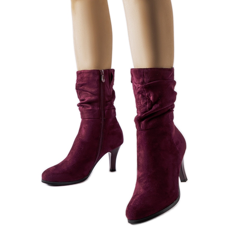 Bordo izolirane čizme od eko antilop kože s visokom petom Sant crvena