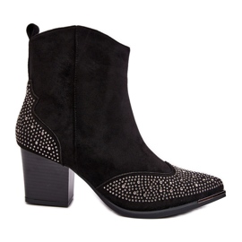 FS1 Ženske ukrašene kaubojske čizme na visoku petu crne Eleduana crna