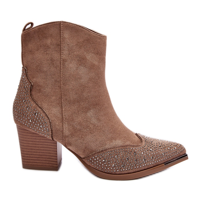 FS1 Ženske ukrašene kaubojske čizme na visoku petu Bež Eleduana