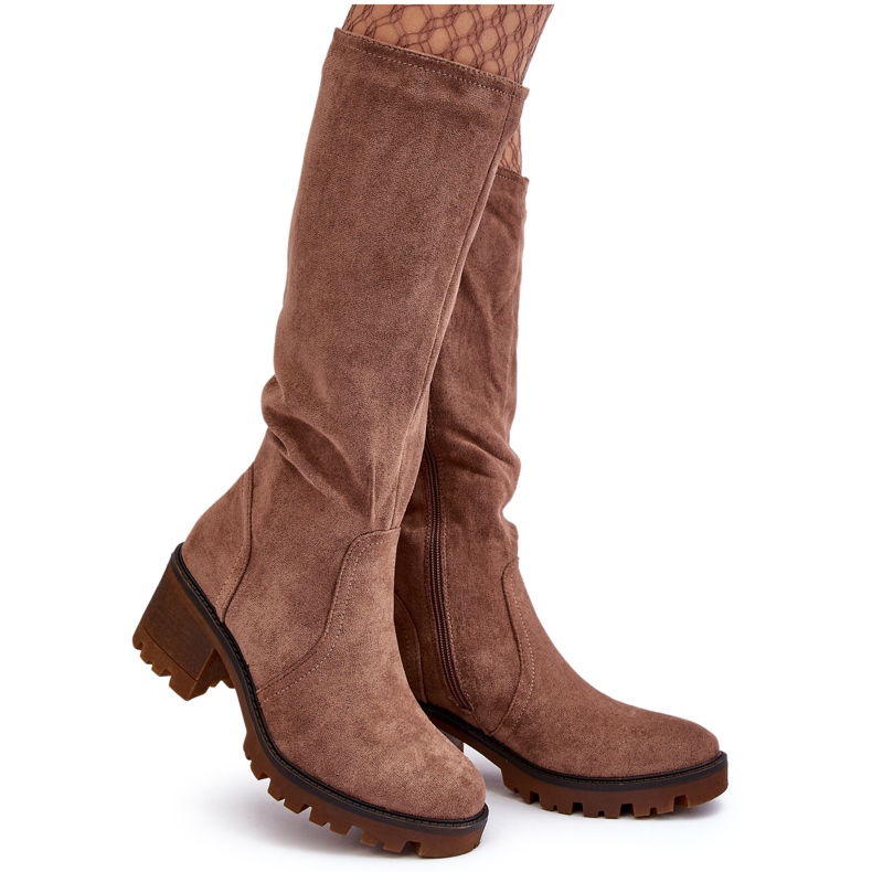 WS1 Ženske čizme na nisku petu iznad koljena, smeđe Beveta smeđa