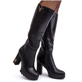 WJ2 Ženske čizme s visokom petom iznad koljena crne Ceesina crna