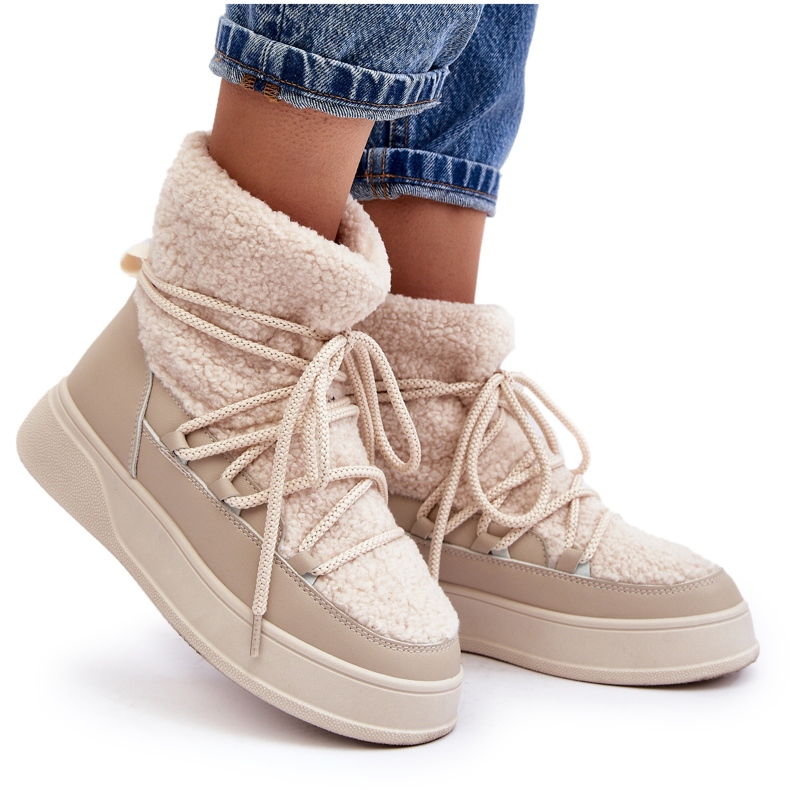 FG2 Ženske čizme za snijeg s platformom svijetlo bež Ahatissa
