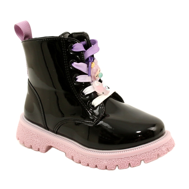 Lakirane čizme s ukrasnim kopčama Miss 23DZ23-6582 crne crno