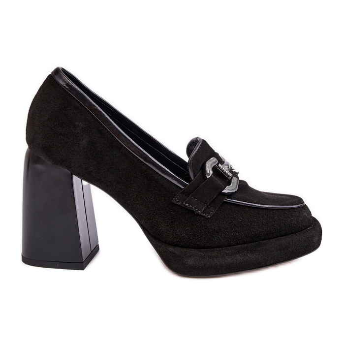 Kožne cipele na masivnu visoku petu Laura Messi 2706 crne crno