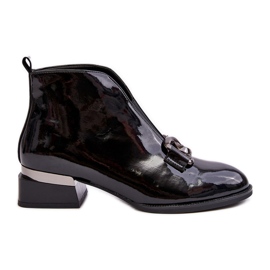 Vinceza Lakirane ženske čizme na nisku petu, izolirane, crne cipele crna