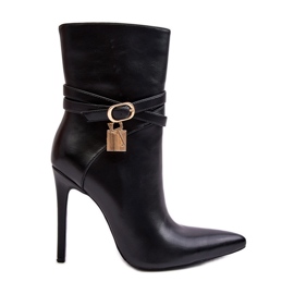 Ženske čizme na visoku petu s remenima crne Casulle crno