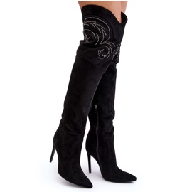 Ženske čizme na visoku petu iznad koljena crne Vessy crno