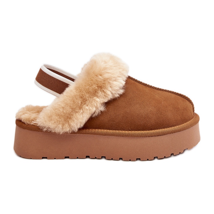 Ženske papuče s platformom i krznom Camel Sophienne smeđa