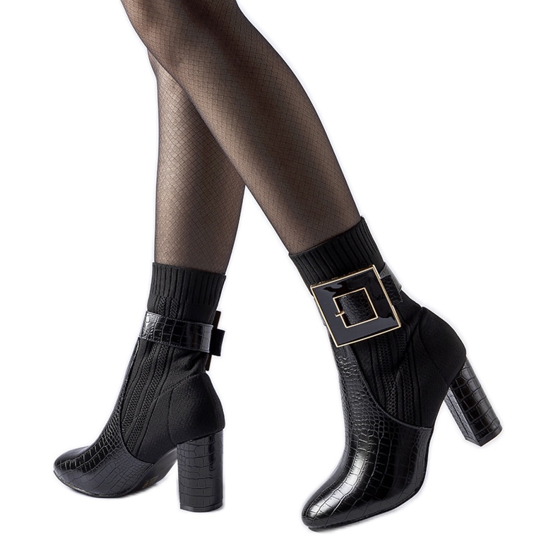 Enrice crne čizme s čarapama sa životinjskim uzorkom crno