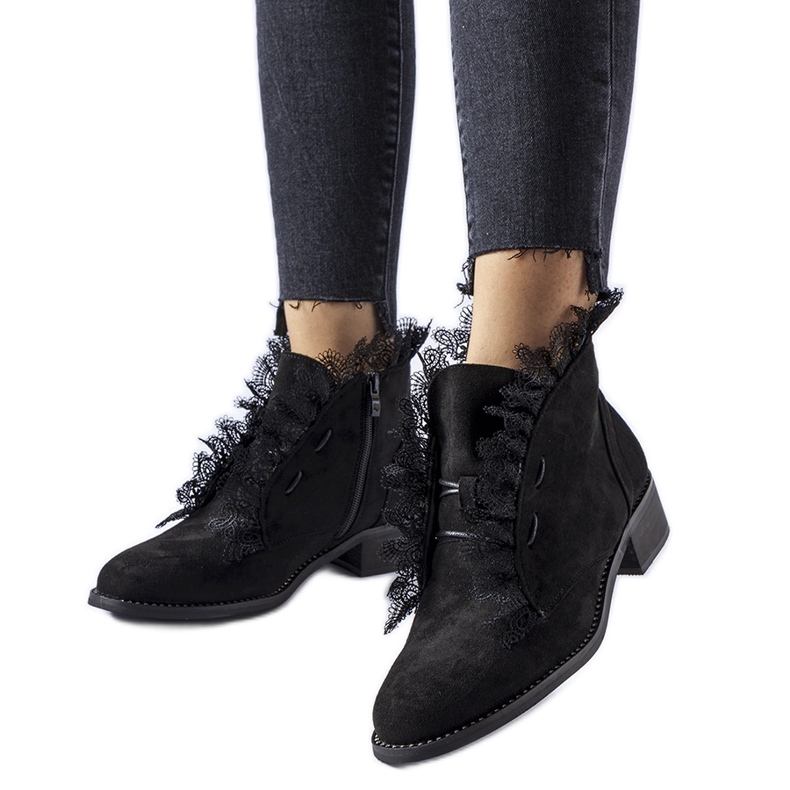 Belviglieri crne gležnjače sa kamenčićima i čipkom crno