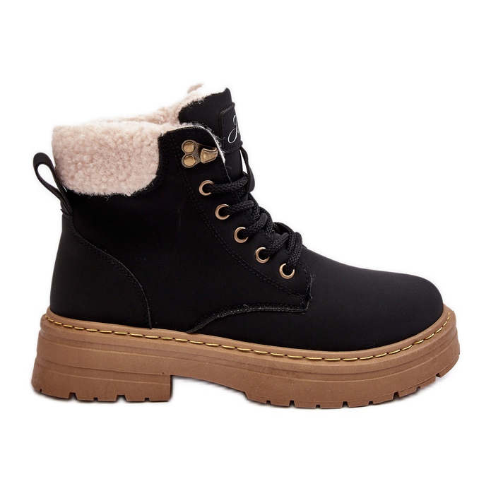 Ženske kožne čizme s ovčjom kožom, crne Lynnvia crno