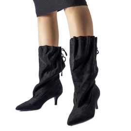 Crne antilop čizme od eko antilop kože s visokom petom crno