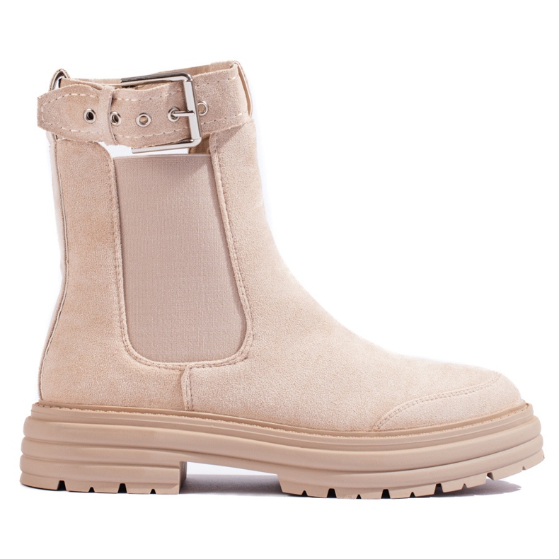 Gležnjače od brušene kože bež boje s kopčom Shelovet