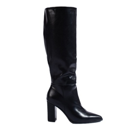 Elegantne crne čizme na visoku petu od ekološke kože Shelovet crna
