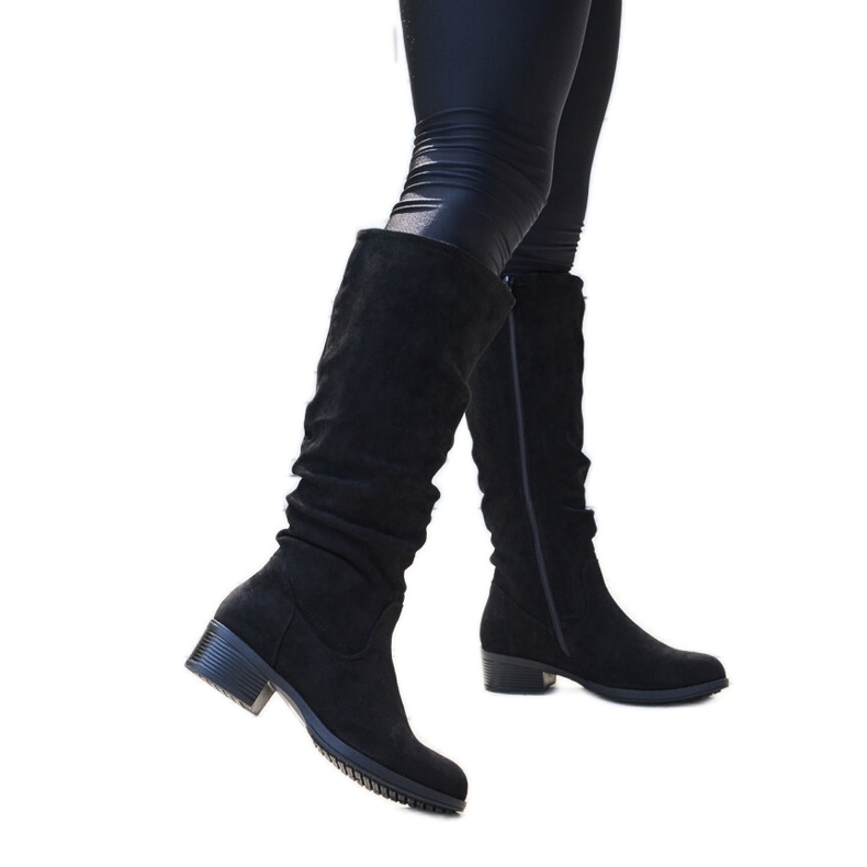 Crne zgužvane Angelico čizme od eko antilop kože crno