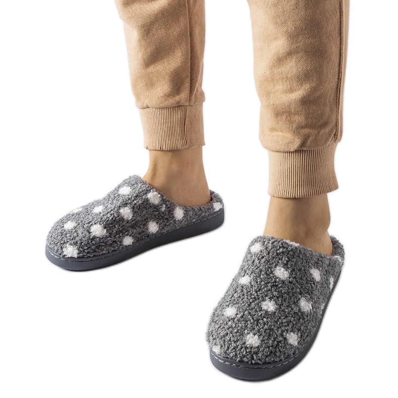 Sive tople papuče na bijele točkice siva