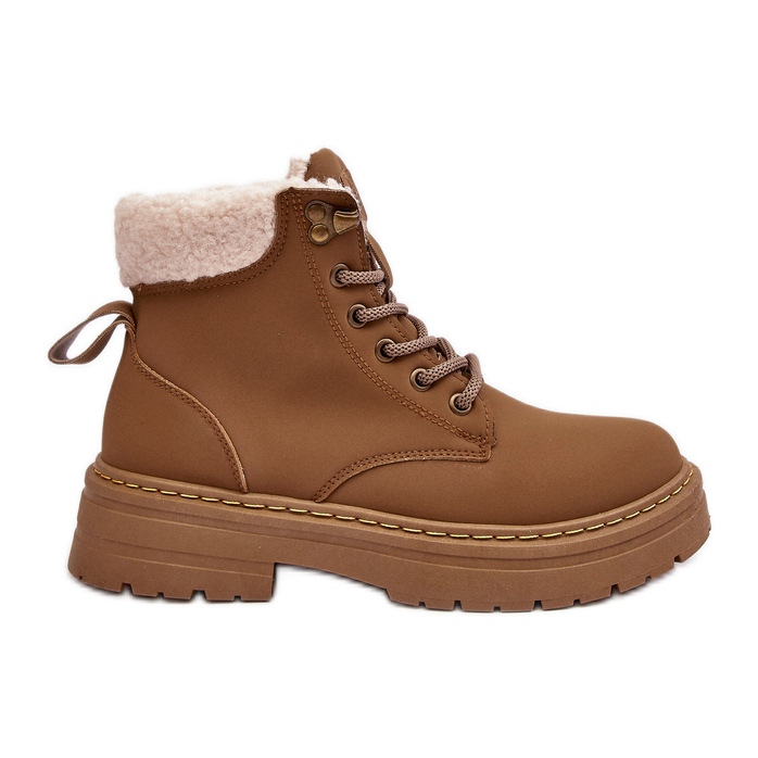 Ženske kožne čizme s ovčjom kožom smeđe Lynnvia smeđa