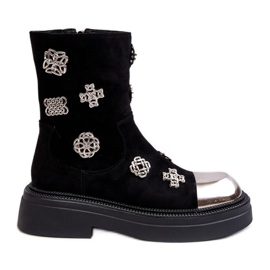 S.Barski Gležnjače izolirane od brušene kože s ukrasima D&amp;A MR870-14 crne crna