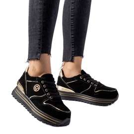 Crne i zlatne Therrien tenisice od brušene kože crna