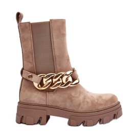 Ženske gležnjače od brušene kože s lancem, bež Nemette