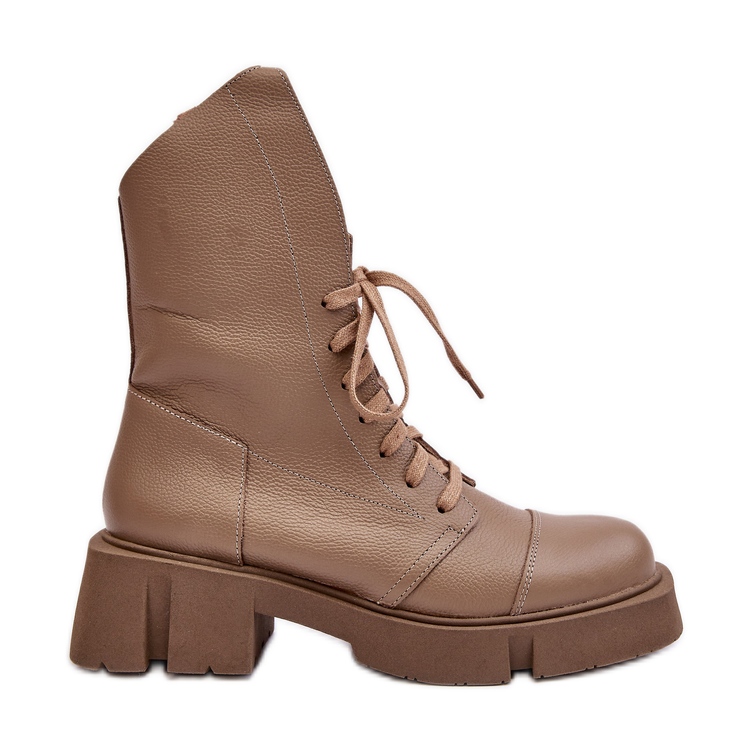 Ženske kožne radne gležnjače na masivnu ravnu petu Zazoo 976A tamno bež