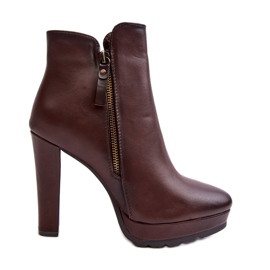 Smeđe Inezma gležnjače na visoku petu s patentnim zatvaračima smeđa