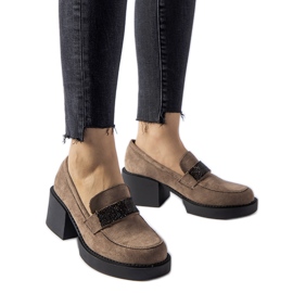 Smeđe mokasinke s masivnom blok petom Harrisburg smeđa