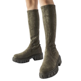 Zelene duge čizme od brušene kože Donnino zelena