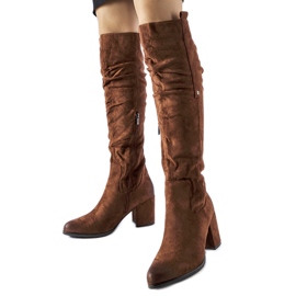 Čokoladne Neve čizme na visoku petu od eko antilop kože smeđa