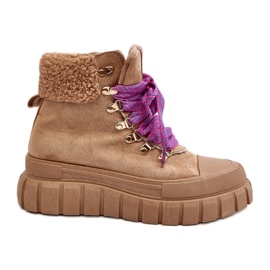 Smeđe Ralotta izolirane Trapper čizme na debelom potplatu smeđa