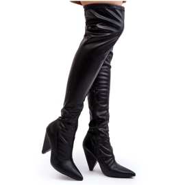 Lu Boo čizme na visoku petu od ekološke kože, crne crna