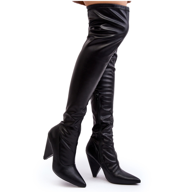 Lu Boo čizme na visoku petu od ekološke kože, crne crno