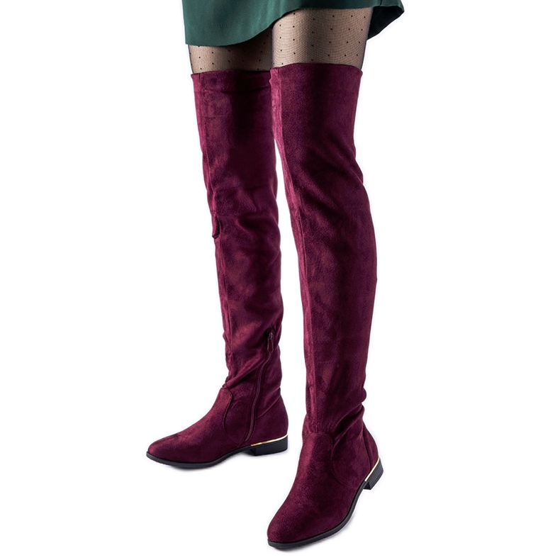 Duge bordo tople Elwira čizme od eko antilop kože crvena