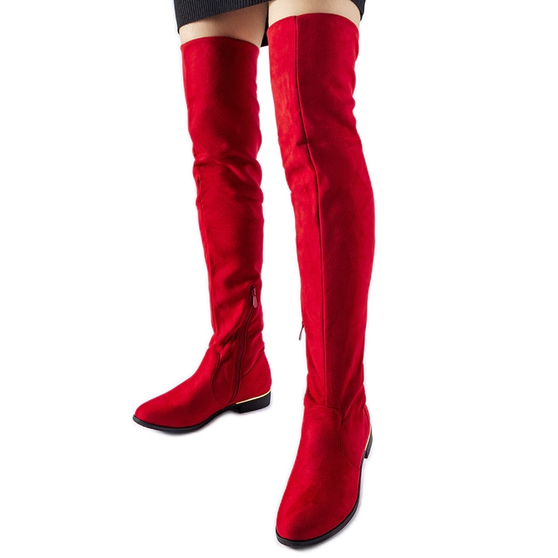 Duge crvene tople Elwira čizme od eko antilop kože crvena