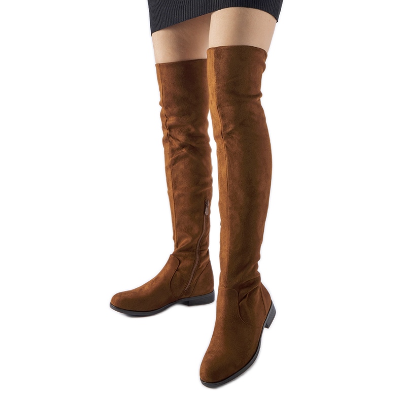 Duge smeđe tople Scandale čizme od eko antilop kože smeđa