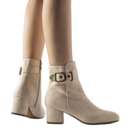 Bež gležnjače na nisku petu od eko brušene kože Nemaha