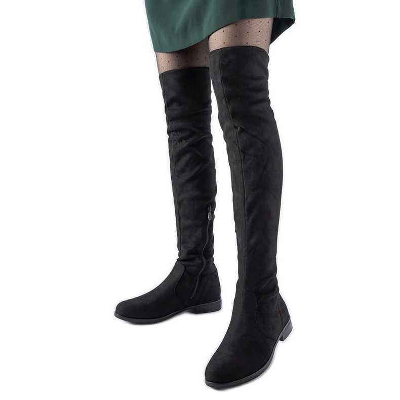 Duge crne tople Scandale čizme od eko antilop kože crno