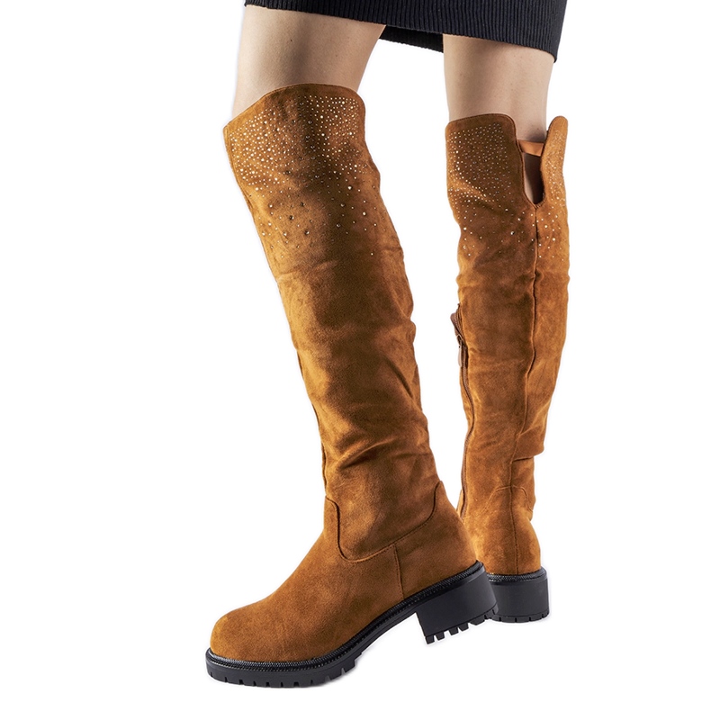 Smeđe duge čizme s kamenčićima od Colleen smeđa