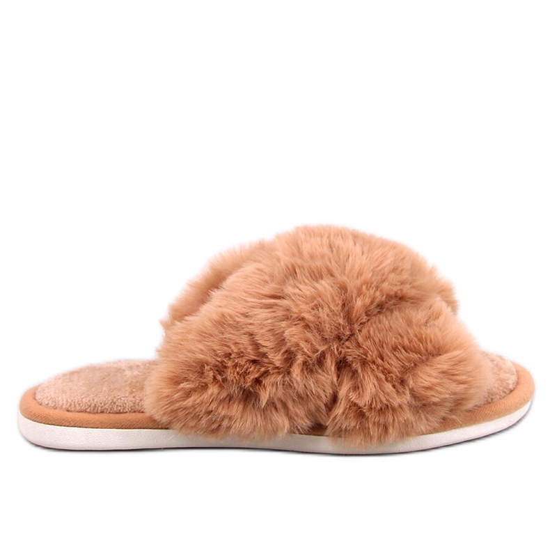 Parris Camel krznene papuče s križnim remenom smeđa