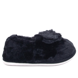 Krznene papuče s mašnom Emres Black crna