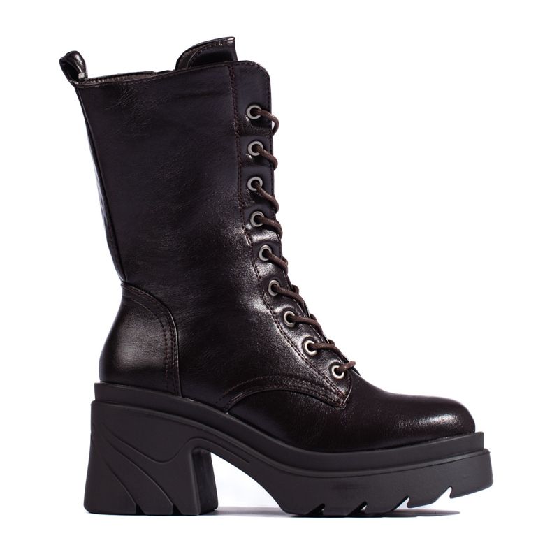 DASZYŃSKI Smeđe radne cipele s visokom petom na vezanje iz Daszyńskog smeđa