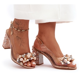 Prozirne elegantne sandale na visoku petu, ružičasto zlato S.Barski MR1037-17 ružičasta