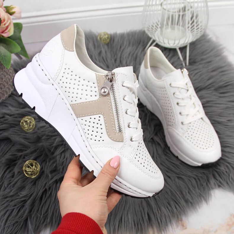 Rieker W N6304-80 bijele kožne cipele na wedges bijela