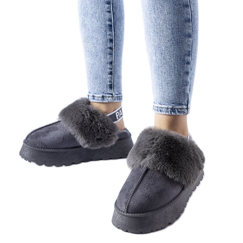 Sive izolirane papuče s elastičnom trakom i Sangro krznom siva